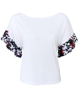 Lalipop Design Cotton Blouse With Boat Neck & Pleated Sleeves - Blue