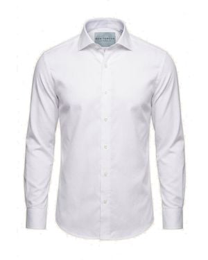 Ron Tomson Pure Cotton Spread Collar Fitted Dress Shirt - Blue