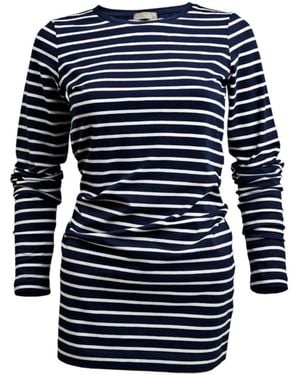 Cove Long Length Cotton & Stripe Tee - Blue