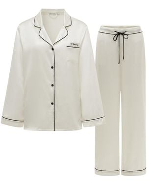 NOT JUST PAJAMA Little Heart Classic Silk Pyjama Long Set - White