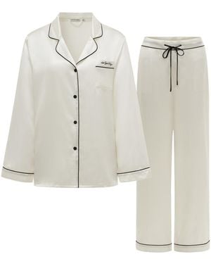 NOT JUST PAJAMA Little Heart Classic Silk Pyjama Long Set - White
