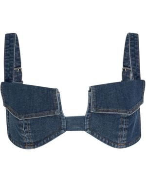 Circular Path Pocket Denim Bikini Top - Blue