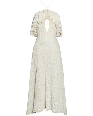 Miss Circle New York Idra Lace Trim Sleeveless Crochet Midi Trailing Dress - White