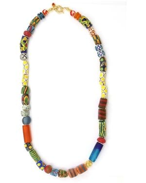 Shar Oke African Multi Colour Recycled Glass Bead Necklace - Green