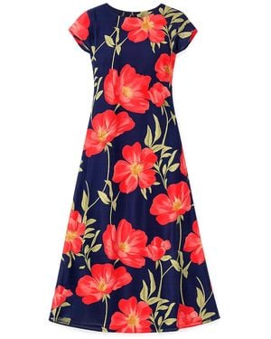 Yumi' Poppy Print Midi Mesh Dress - Red