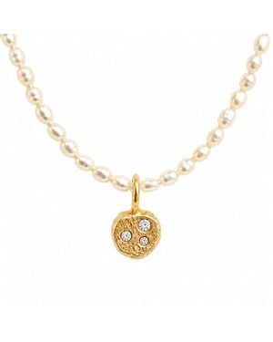 Zoe Alexandria Jewellery Rice Pearl Choker & Lab Diamond Bubble Charm - Metallic