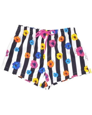 SHOKAN 28 Swim Trunks Flowers Stripes - Blue