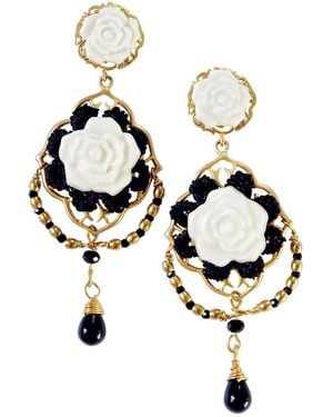 POPORCELAIN Classic Rose Statement Earrings - Metallic