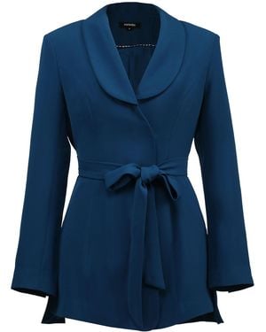 Smart and Joy Long Tailor Knot On Waist Blazer - Blue