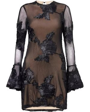 Amy Lynn Anastasia Floral Embroidered Sheer Mini Dress - Black