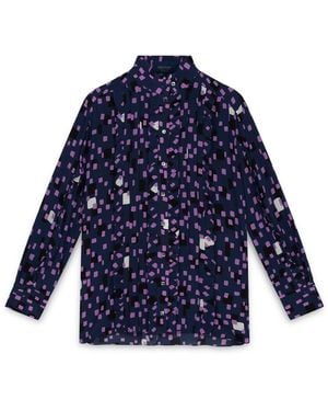 Amanda Thompson Couture Frankie Shirt Abstract Silk Print - Blue