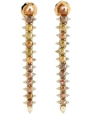 Artisan Multicolor Prong Set With Natural Diamond In 18k Yellow Gold Long Drop Earrings Designer - Metallic