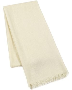 Heritagemoda Neutrals Handwoven Cream Wool Silk Scarf With Hand-Embroidered Paisley Corners - White