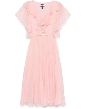 Nissa Floral-Appliqué Silk Midi Dress - Pink