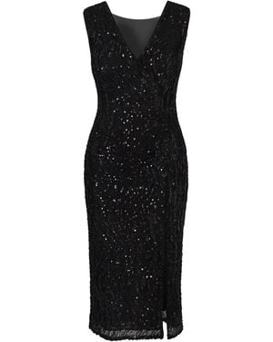 Yumi' Sequin Fitted Wrap Dress With Split Hem - Black