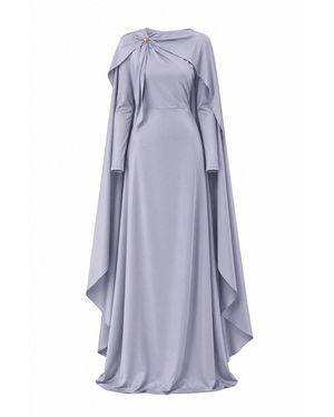Ashita Fernandes Elira Cape Detail Silk Sateen Maxi Dress - Purple