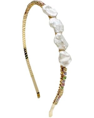 Farra Freshwater Pearls And Colourful Zricon Handcrafted Hair Band - Metallic
