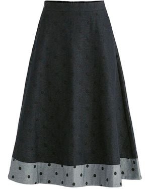 Paisie Embroidered Polka Dot A-Line Denim Skirt With Contrast Hem - Black