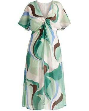 Paisie Retro Wave Midi Dress With Twist Detail - Green