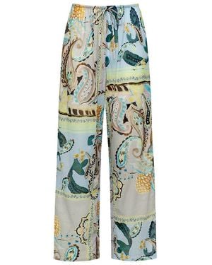 Montce St. Barths Floral Drawstring Wide-Leg Pant - Blue