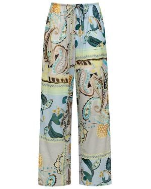 Montce St. Barths Floral Drawstring Wide-Leg Pant - Blue