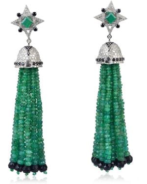 Artisan Emerald, Sapphire, Spinel & Diamond Tassel Earrings - Green