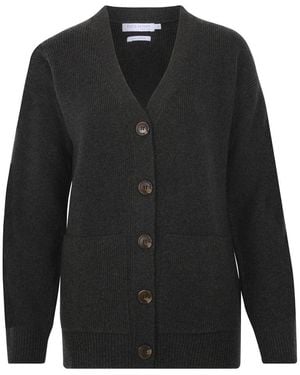 Paul James Knitwear Lambswool V Neck Ribbed Layla Cardigan With Pockets - Black