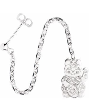 CarterGore Lucky Cat Single Long Drop Earring - Metallic