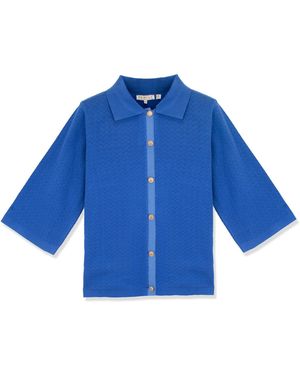 Profile Nyc Eyelet Knit Polo - Blue