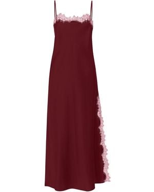 Avenue 8 Lace Detailed Straight Neck Midi Dress With Slit - Red