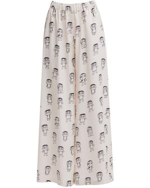 Julia Allert Neutrals Art Print Wide-Leg Palazzo Trousers – Ivory - Grey