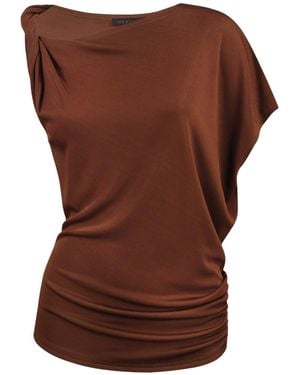 Me & Thee Lie Low Copper Rib Twisted Shoulder Top - Brown