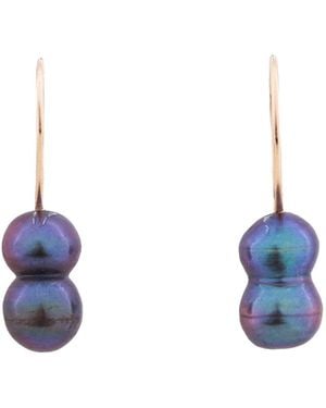 Oana Savu Freshwater Peacock Pearls Filled Hooks Ear Wires Elegant Earrings - Blue