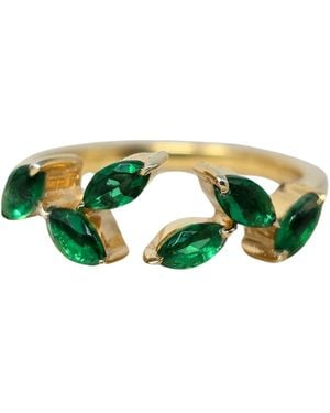 Harfi Open Leaf Emerald Gemstone May Birthstone Vermeil Ring - Green