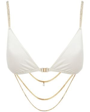 SAETA Paris Neutrals Satin Silk Jewel-Back Bra - White
