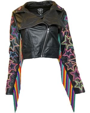 Any Old Iron Fringetastic Leather Moto Jacket - Blue