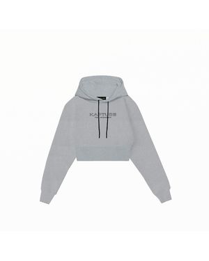 Kapture Travel Logo-Print Cropped Hoodie - Grey