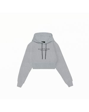 Kapture Travel Logo-Print Cropped Hoodie - Gray