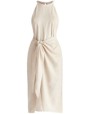 Paisie Neutrals Linen Blend Waist Tie Dress - Natural