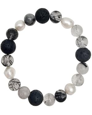 Farra Rutilated Quartz With Lava Stone And Pearls Bracelet - Blue