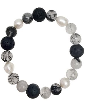 Farra Rutilated Quartz With Lava Stone And Pearls Bracelet - Blue