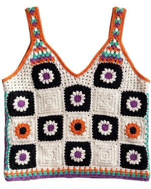 Ana Chic Checkerboard Bloom Handmade Crochet Crop Top - Red