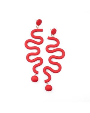 By Chavelli Tube Squiggles Dangly Statement Earrings - Red