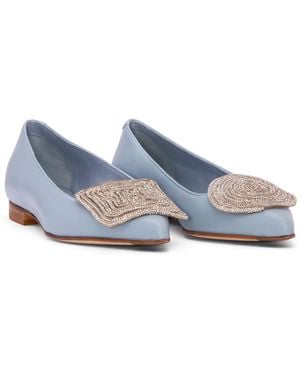 Beautiisoles by Robyn Shreiber Made in Italy Bonnie Baby Leather Work Evening Sexy Comfortable Flat Ballerina - Blue