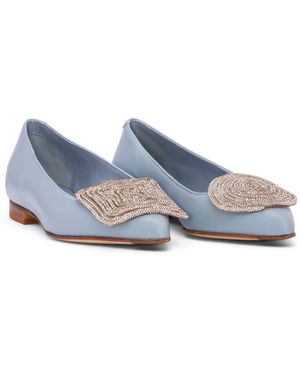 Beautiisoles by Robyn Shreiber Made in Italy Bonnie Baby Leather Work Evening Sexy Comfortable Flat Ballerina - Blue