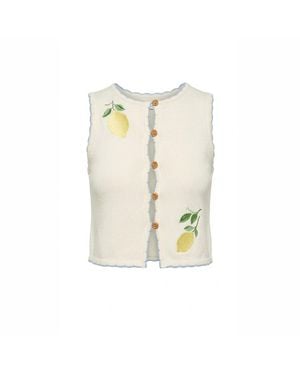 Another Girl Lemon Embroidered Knit Vest - White