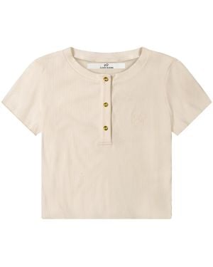 Cloud Haven Neutrals Dainty Tee With Logo Buttons - Natural