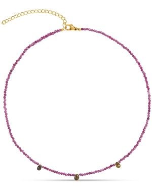 Amadeus Ines Ruby & Tourmaline Gems Beaded Necklace - Metallic