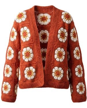 Ana Chic Burnt Daisy Handmade Crochet Cardigan - Brown
