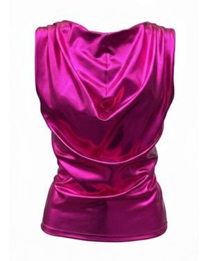 Imaatu Onu Glam Metallic Faux Leather Cowl Neck Top - Red